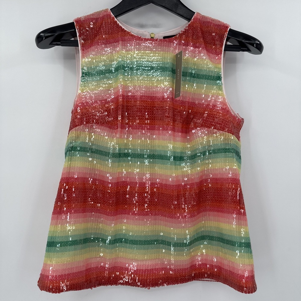 J Crew Sleeveless Top Rainbow Striped Sequins NWT Sz XXS